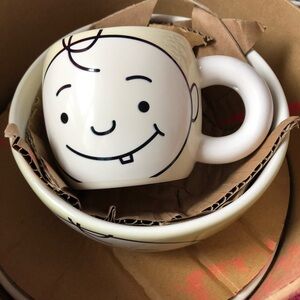 Baby face ceramic dish set new in open box bonus beanie babies x2